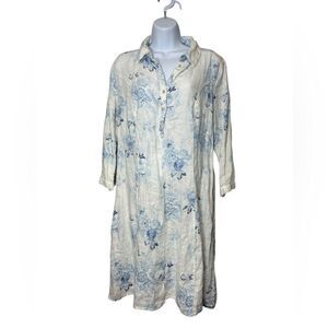 Malvin blue and white Linen Floral Shirt Dress – Size L